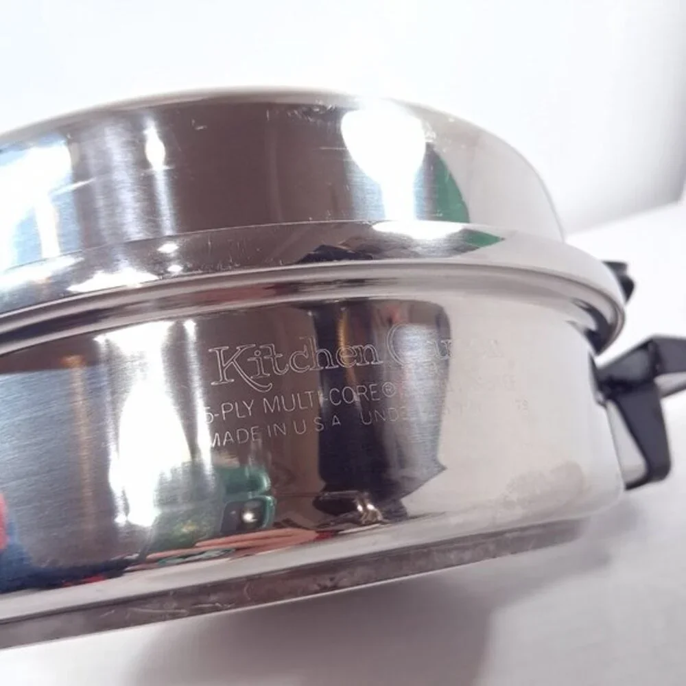 Kitchen Queen Frying Pan skillet with dome Lid 5‎ ply multi-core stainless steel